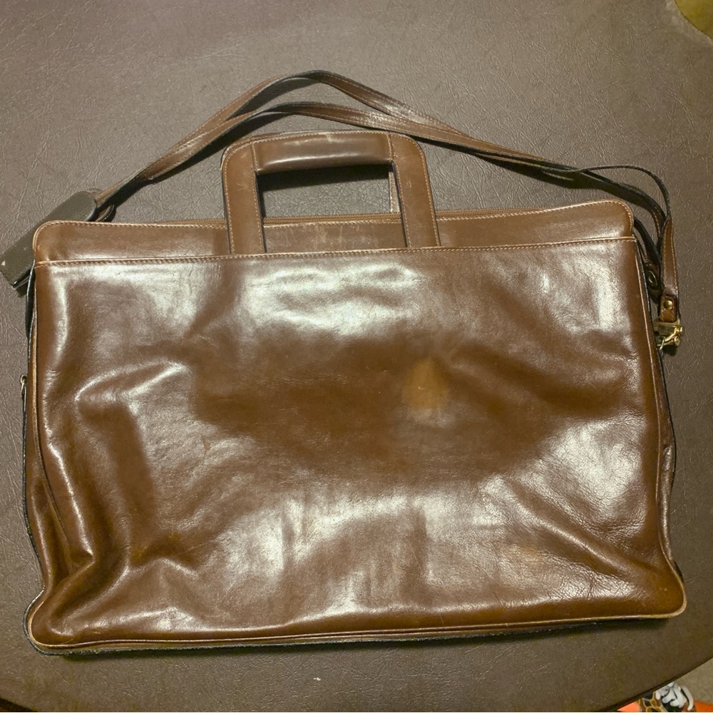 Vintage BALLY Soft-Sided Attaché  Brown Leather Handle Zippers Strap